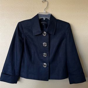 Anne Klein Navy Blue Linen Blazer. Silver Buttons. Size 4